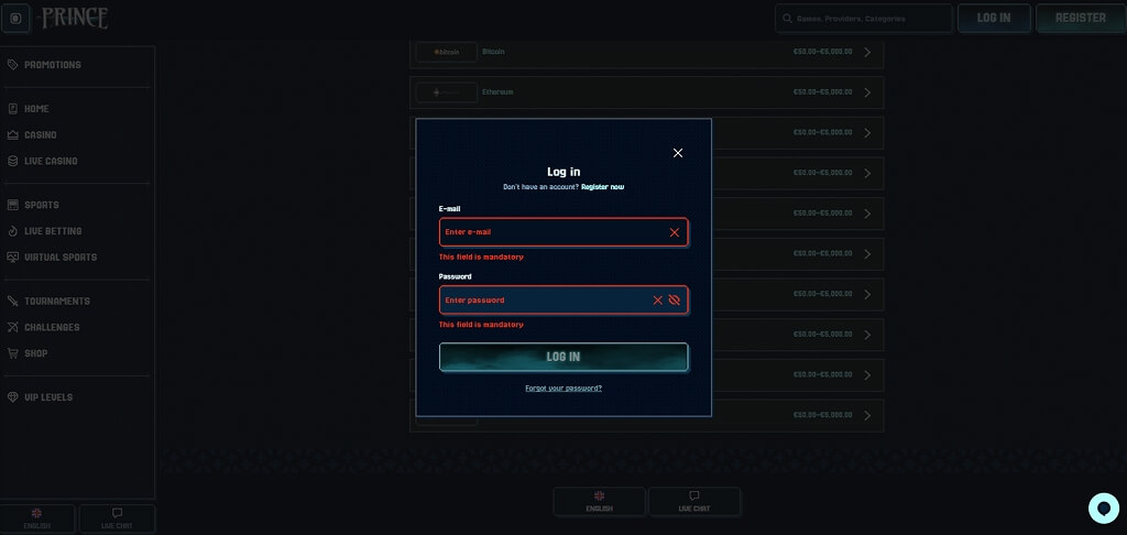 Prince Casino Login